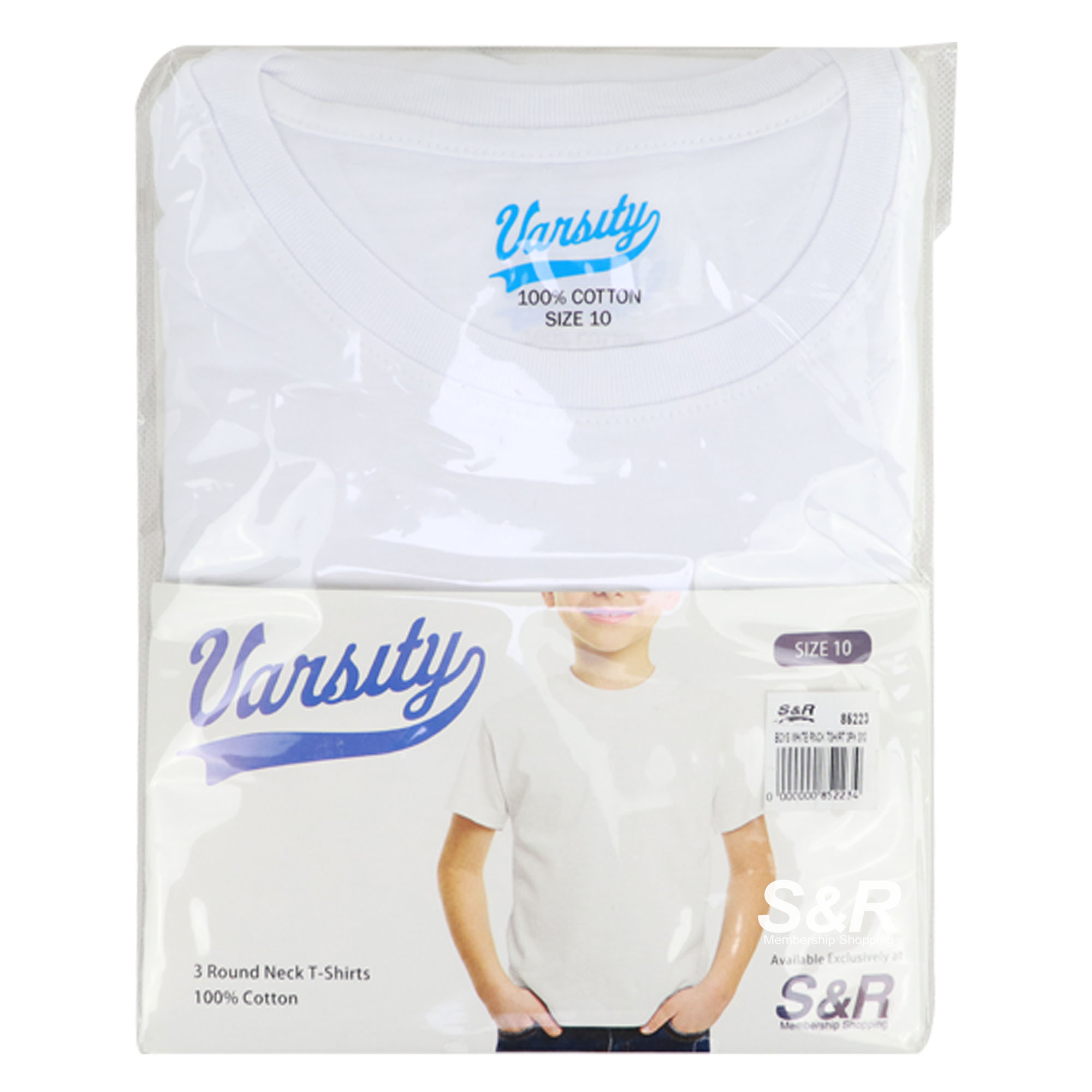Varsity Boys Round Neck T-Shirts White Size 10 3pcs Varsity Boys Round Neck T-Shirts White Size 10 3pcs